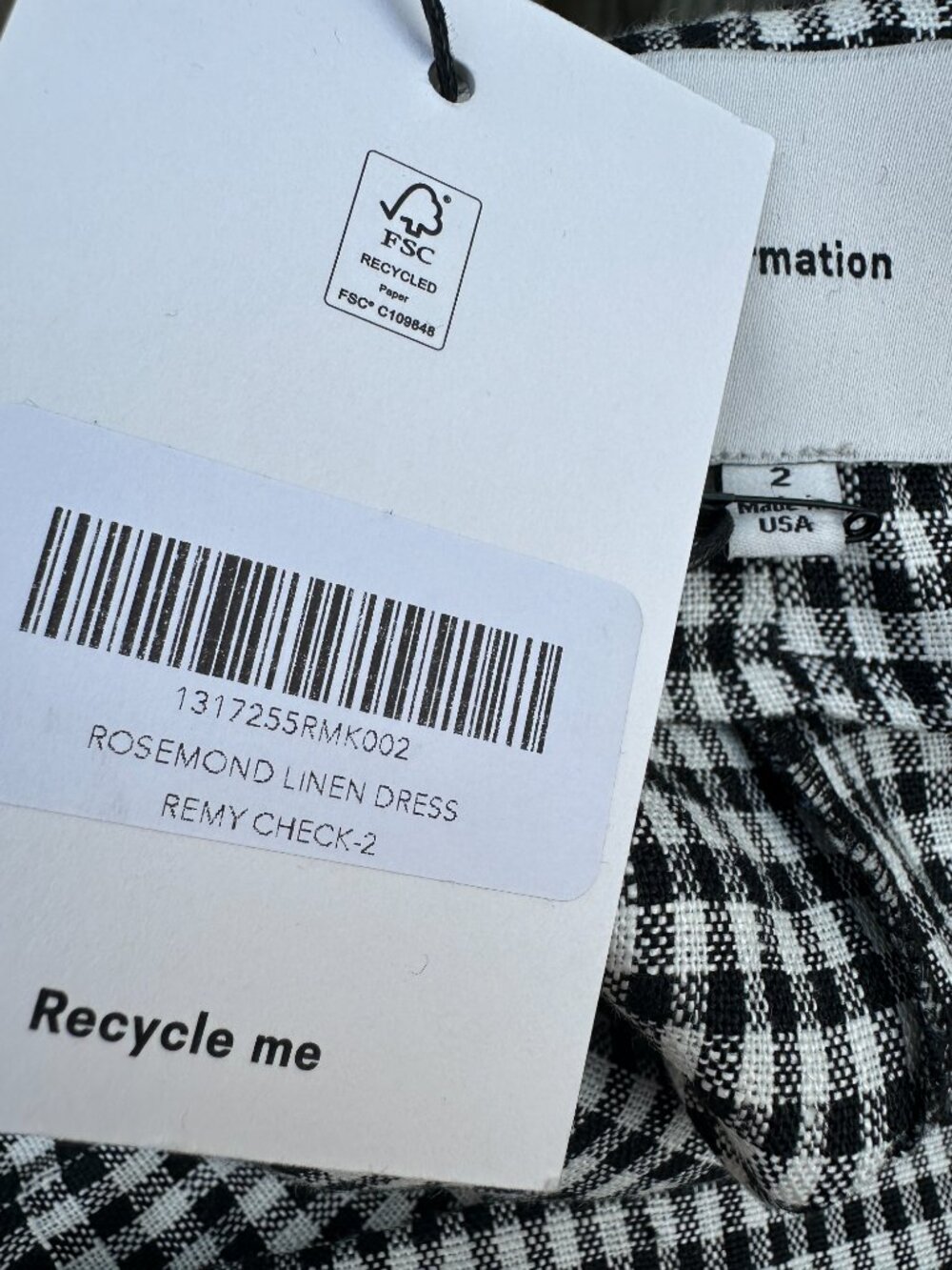 NWT Reformation Rosemond Linen Mini Dress Gingham Black White Low Back 2 - Picture 4 of 9